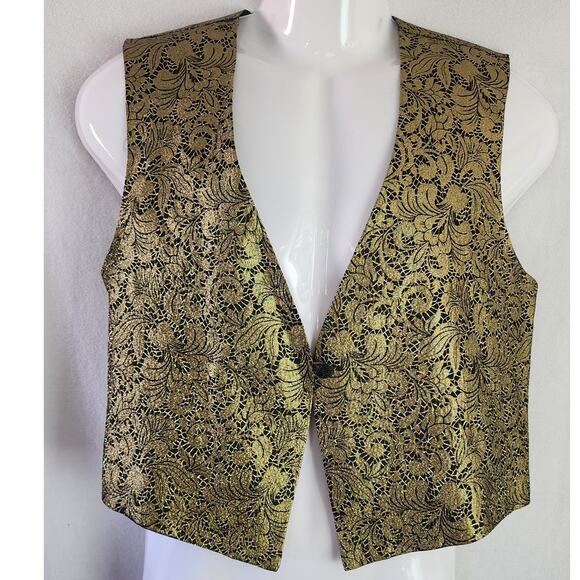 Vtg Lana Lee 90's Boho Retro Gold & Black Brocade Sleeveless Vest Women's Size 8 - Picture 1 of 9